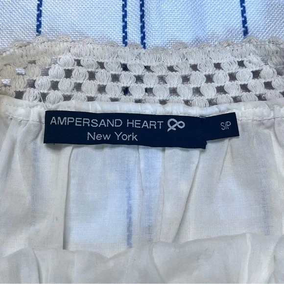 Ampersand Heart Women’s Small Cream Blue Long Sleeve Embroidered Dress - Picture 2 of 15